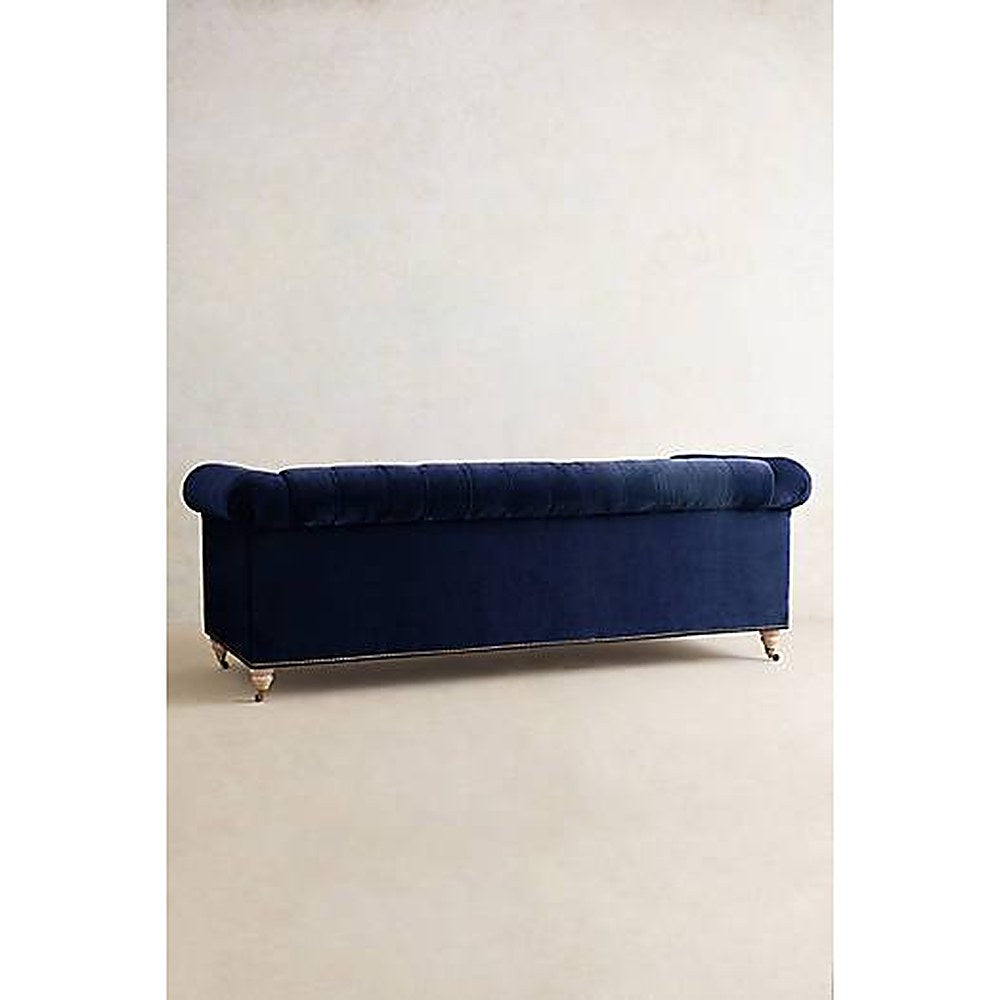 Sofá Chesterfield de 2 o 3 cuerpos color azul, vista trasera - Tienda de Banquitos