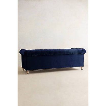 Sofá Chesterfield de 2 o 3 cuerpos color azul, vista trasera - Tienda de Banquitos