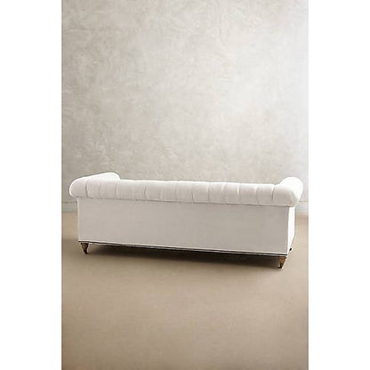 Sofá Chesterfield de 2 o 3 cuerpos color blanco, vista trasera con capitoné en los brazos - Tienda de Banquitos