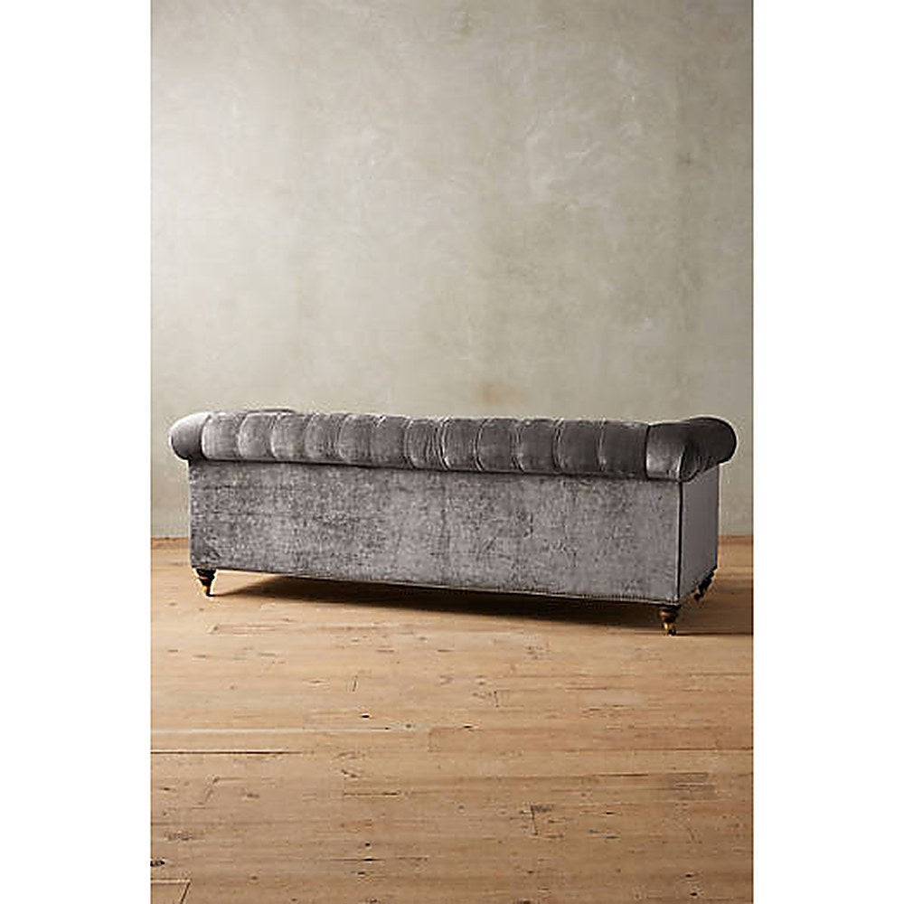 Sofá Chesterfield de 2 o 3 cuerpos color gris, vista trasera - Tienda de Banquitos