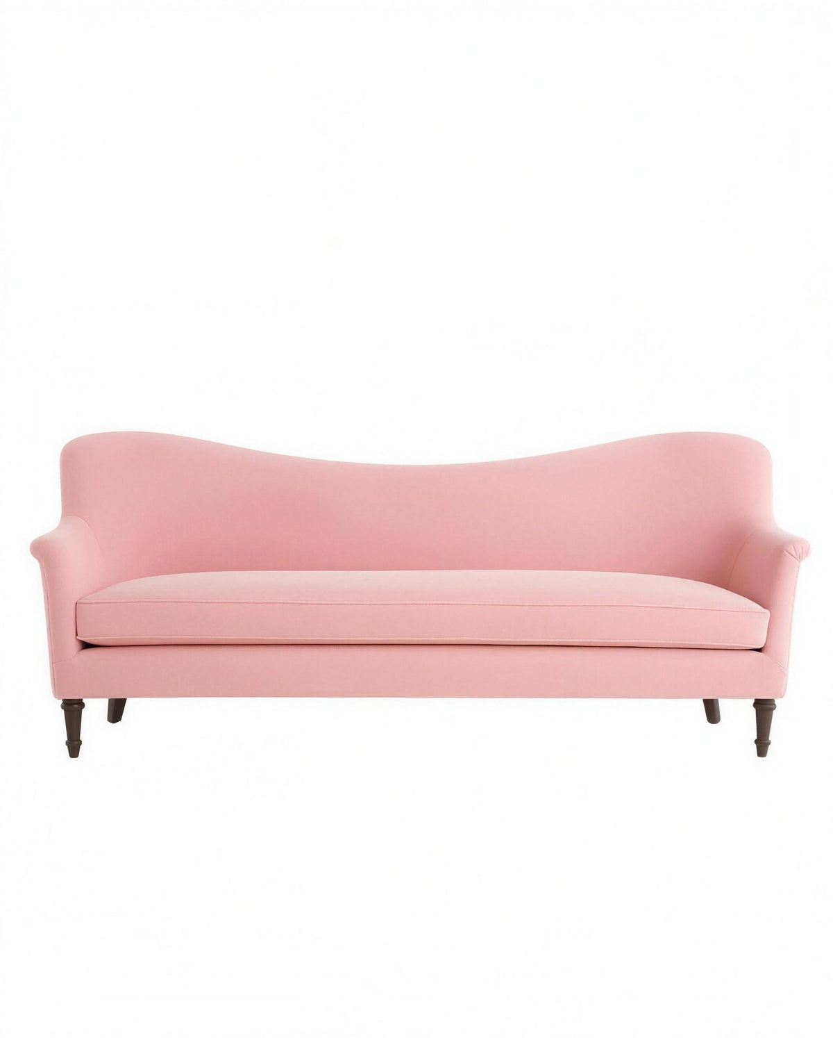 Sofá Flower tapizado en color rosa, respaldo curvo - Tienda de Banquitos