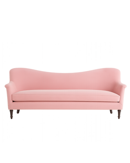 Sofá Flower tapizado en color rosa, respaldo curvo - Tienda de Banquitos