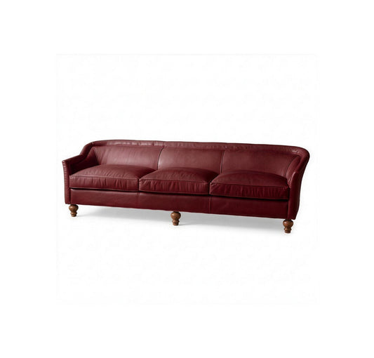 Grand Sofa de 2 o 3 cuerpos color bordó, estilo vintage con patas torneadas de madera - Tienda de Banquitos