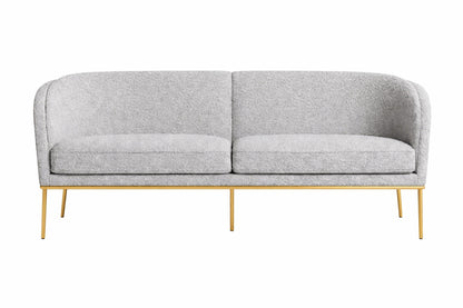 Sofá Love is Blind de dos cuerpos tapizado en bouclé gris perla, patas doradas - Tienda de Banquitos