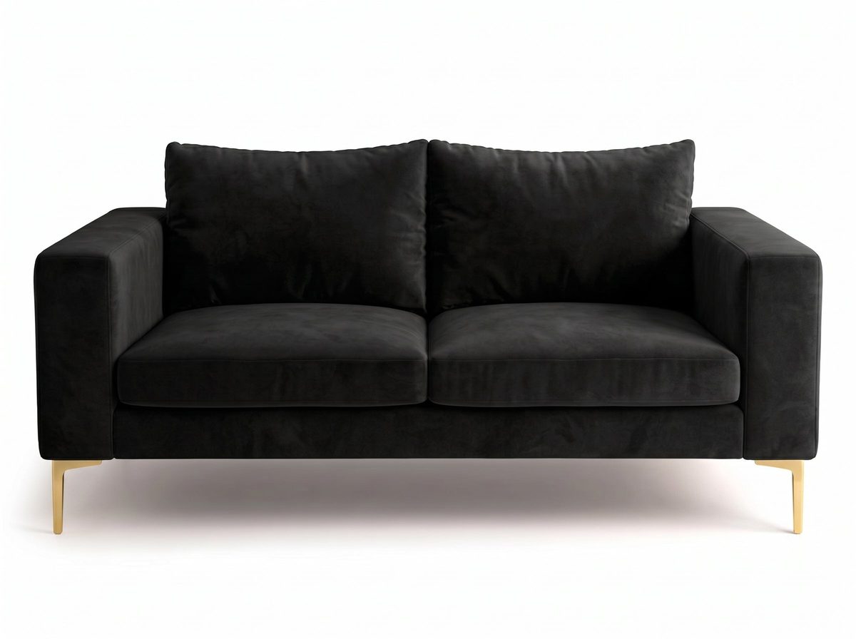 Sofá Magnolia de 2 o 3 cuerpos, de líneas rectas y patas finas, en pana antimanchas color black, imagen ilustrativa - Tienda de Banquitos