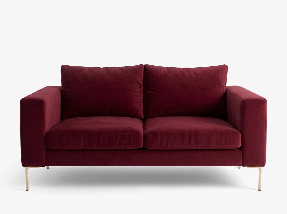 Sofá Magnolia de 2 o 3 cuerpos, de líneas rectas y patas finas, en pana antimanchas color bordo, imagen ilustrativa - Tienda de Banquitos