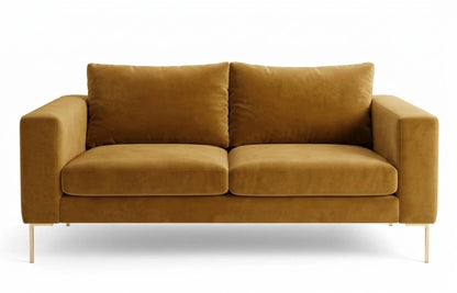 Sofá Magnolia de 2 o 3 cuerpos, de líneas rectas y patas finas, en pana antimanchas color oro, imagen ilustrativa - Tienda de Banquitos