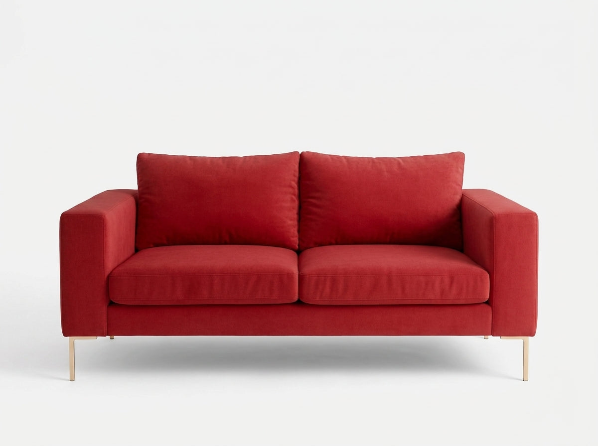 Sofá Magnolia de 2 o 3 cuerpos, de líneas rectas y patas finas, en pana antimanchas color rojo, imagen ilustrativa - Tienda de Banquitos