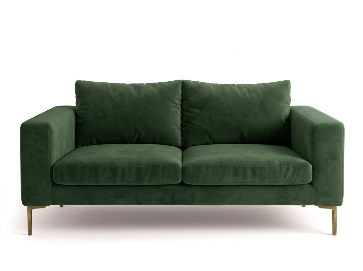 Sofá Magnolia de 2 o 3 cuerpos, de líneas rectas y patas finas, en pana antimanchas color verde inglés, imagen ilustrativa - Tienda de Banquitos
