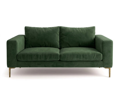 Sofá Magnolia de 2 o 3 cuerpos, de líneas rectas y patas finas, en pana antimanchas color verde inglés, imagen ilustrativa - Tienda de Banquitos