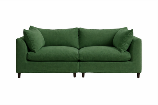 Sofá Orlando modular de dos cuerpos con funda de tussor verde y patas de madera - Tienda de Banquitos