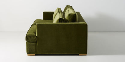 Sofá Richard 2 o 3 cuerpos tapizado en velvet verde oliva, vista lateral - Tienda de Banquitos