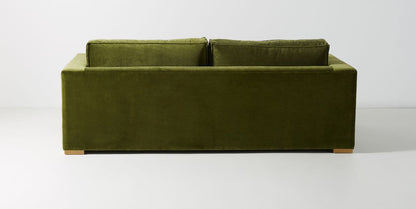 Sofá Richard 2 o 3 cuerpos tapizado en velvet verde oliva, vista posterior - Tienda de Banquitos