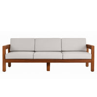 Sofá Verona de Exterior de tres cuerpos tapizado en crema, con estructura de madera tratada para exterior, foto de producto - Tienda de Banquitos