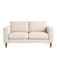 Sofá Viena tapizado en beige, con patas de madera, render de producto - Tienda de Banquitos