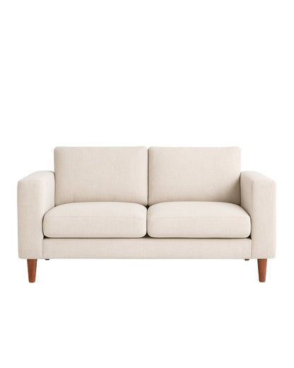 Sofá Viena tapizado en beige, con patas de madera, render de producto - Tienda de Banquitos
