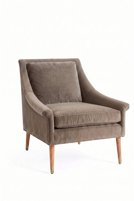 Sillón de un cuerpo Bélgica color Stone en pana antimanchas importada, diseño simple y envolvente — perfecto para un espacio de lectura sereno. Hecho a medida por Tienda de Banquitos.