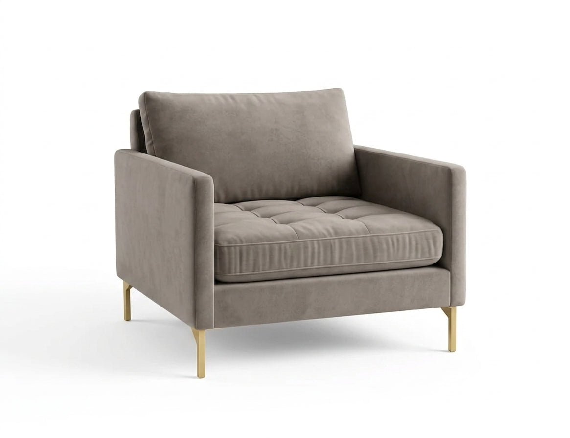 Sillón de un cuerpo Ristretto color Stone en pana antimanchas importada, detalle textural en el asiento y patas doradas — con un toque elegante para destacar. Hecho a medida por Tienda de Banquitos.