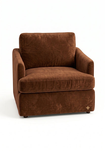 Sillón de un cuerpo Elton color Suela en pana antimanchas importada, silueta simple y minimalista — para un living que combine con cualquier estilo sin complicarse. Hecho a medida por Tienda de Banquitos.