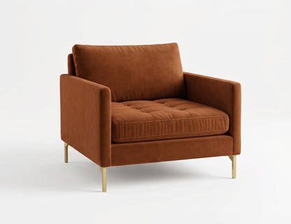 Sillón de un cuerpo Ristretto color Suela en pana antimanchas importada, detalle textural en el asiento y patas doradas — que le da onda al living. Hecho a medida por Tienda de Banquitos.