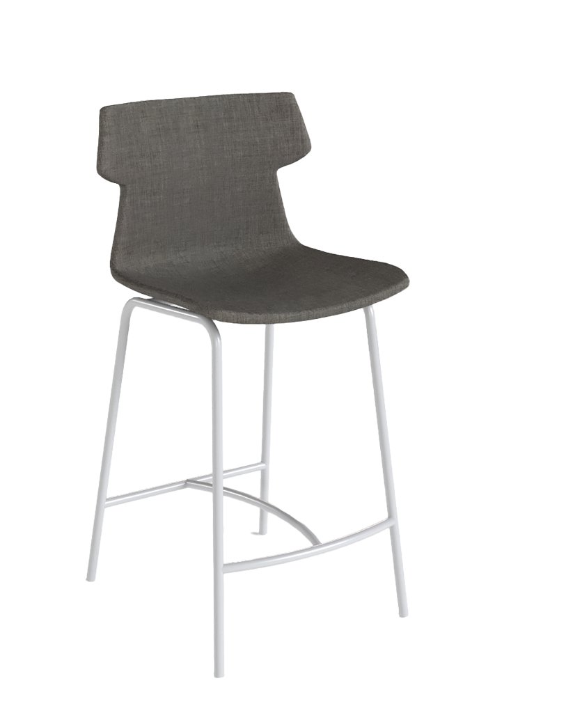 Taburete alto New Rochy de Archivos Activos tapizado en gris, con estructura clara y apoyapiés