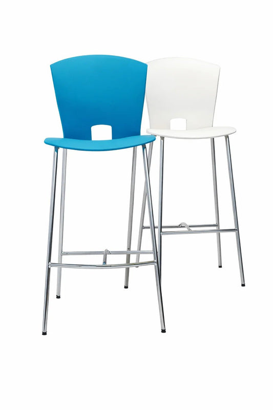 Taburetes altos Oregon de Archivos Activos azul y blanco, con estructura cromada