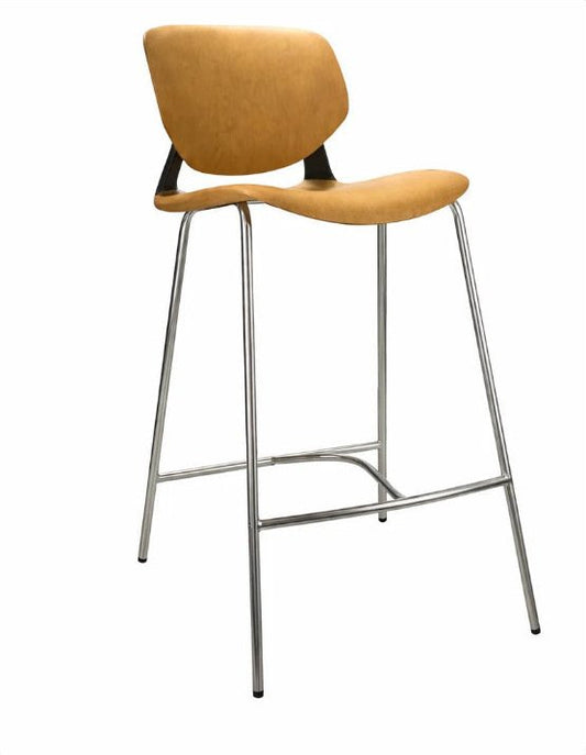 Taburete alto Star de Archivos Activos tapizado color suela, con estructura cromada y apoyapiés