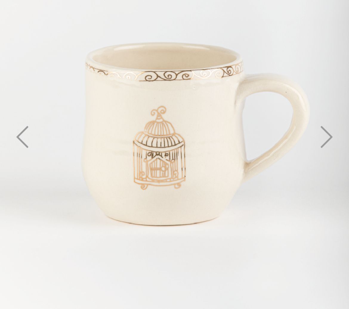 Taza cerámica pajaritos Elsata - colores disponibles verde rosa blanco
