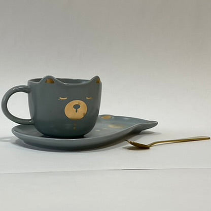 Taza gatito cerámica con plato a juego - diseño divertido y original