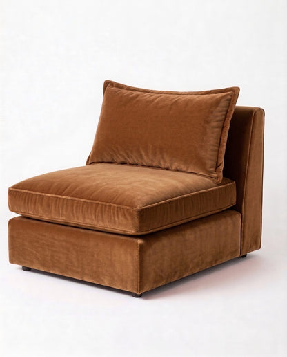 Sillón Thomas de un cuerpo en pana antimanchas color suela, sin apoyabrazos, asiento ancho con almohadón de respaldo suelto — Tienda de Banquitos