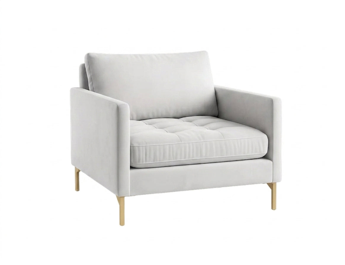 Sillón de un cuerpo Ristretto color Tiza en pana antimanchas importada, detalle textural en el asiento y patas doradas — con un toque elegante para destacar. Hecho a medida por Tienda de Banquitos.