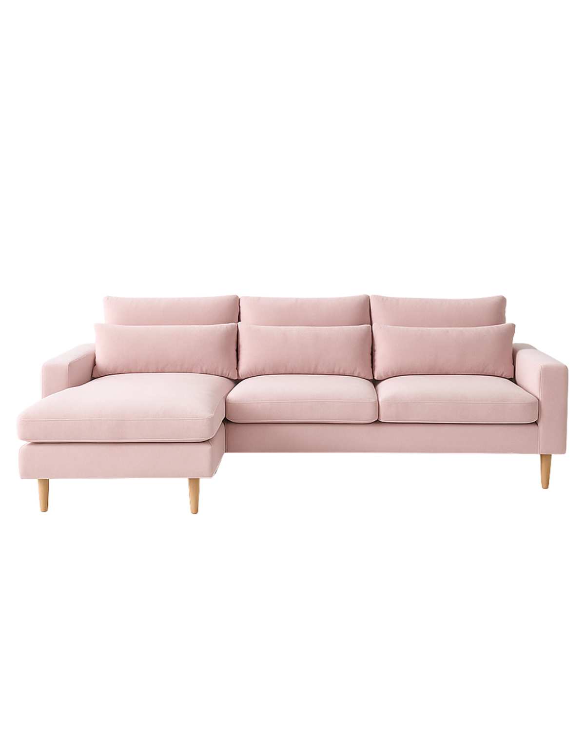 Sillón esquinero Mirror tapizado en rosa – sofá en L contemporáneo a medida
