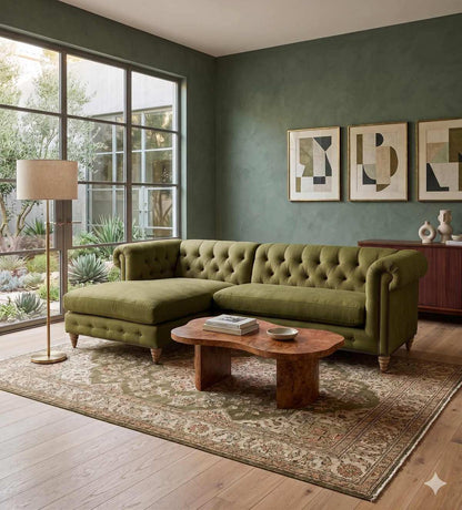 Sillón esquinero Chesterfield Capitóné – estilo señorial tapizado a medida | Tienda de Banquitos