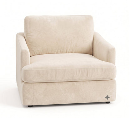Sillón de un cuerpo Elton color Vainilla en pana antimanchas importada, silueta simple y minimalista — para un living que combine con cualquier estilo sin complicarse. Hecho a medida por Tienda de Banquitos.