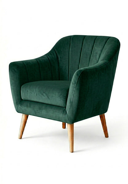 Sillón de un cuerpo Collin color Verde inglés en pana antimanchas importada, diseño liviano de respaldo bajo y patas de madera — para un rincón chico del living. Hecho a medida por Tienda de Banquitos.