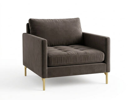 Sillón de un cuerpo Ristretto color Visón en pana antimanchas importada, detalle textural en el asiento y patas doradas — para un sillón elegante ideal si recibís visitas seguido. Hecho a medida por Tienda de Banquitos.