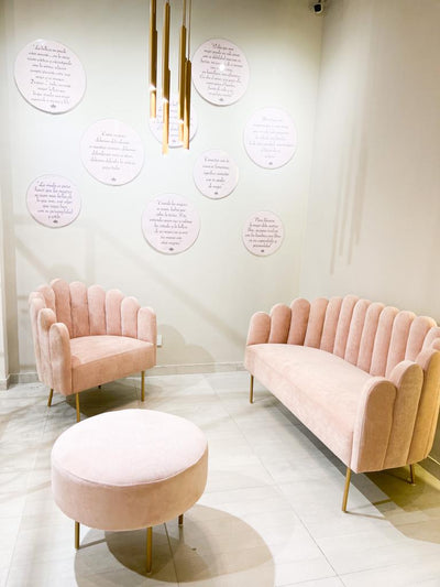 Ambientación local de ropa sillones para local de indumentaria sillon de flor sillones a medida sillon para ambientar en rosa puff a medida redondo sillon individual sillon con vainillas