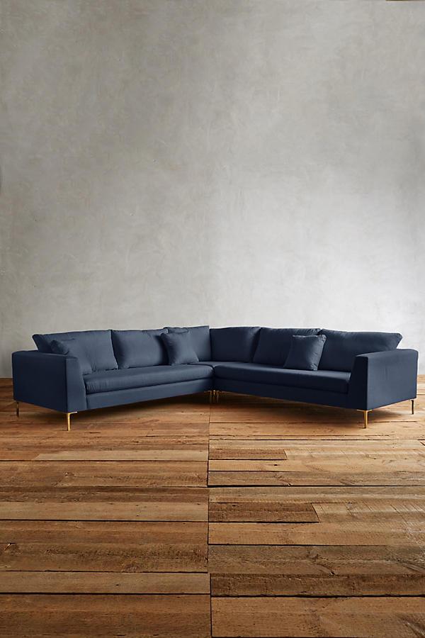 Sillón esquinero Rosaura tapizado en azul – sofá en L contemporáneo a medida