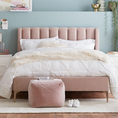 Respaldo con orejas Alpes con paneles verticales. Diseño moderno y elegante. Ideal para cuartos sofisticados.