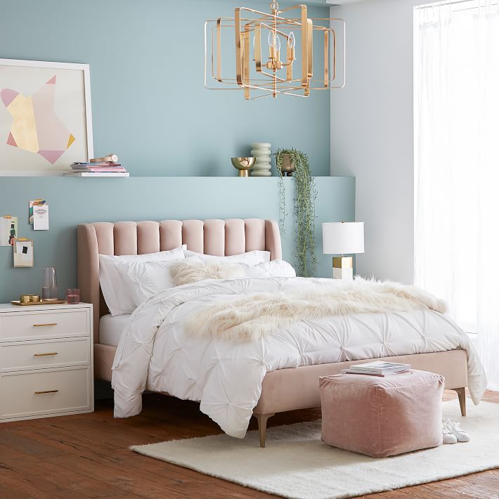 Respaldo con orejas Alpes con paneles verticales. Diseño moderno y elegante. Ideal para cuartos sofisticados.