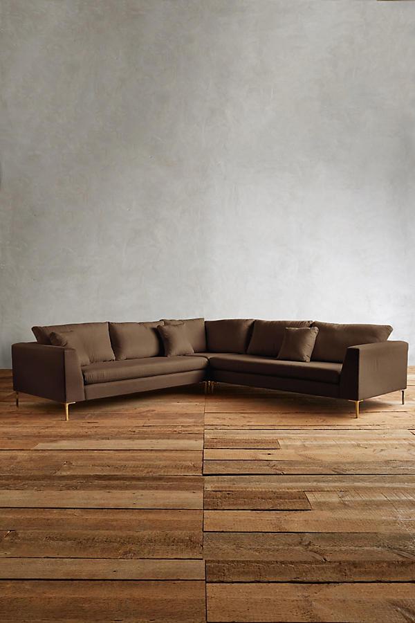 Sillón esquinero Rosaura tapizado en marrón – sofá en L elegante para living