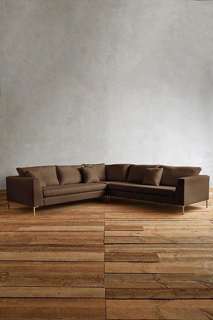 Sillón esquinero Rosaura tapizado en marrón – sofá en L elegante para living