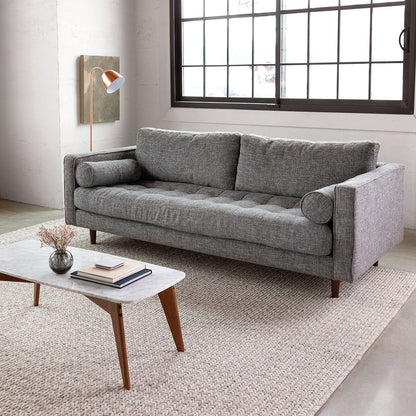 Sillón de dos y tres cuerpos con botoné en el asiento en lino antimancha color gris