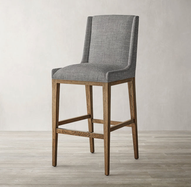 Banqueta Alta Dolfina en gris con patas de madera natural