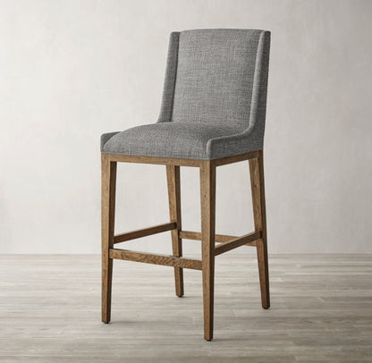 Banqueta Alta Dolfina en gris con patas de madera natural