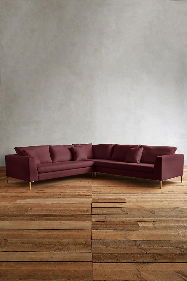 Sillón esquinero Rosaura tapizado en violeta – sofá rinconero moderno a medida