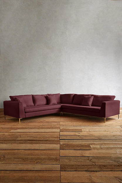 Sillón esquinero Rosaura tapizado en violeta – sofá rinconero moderno a medida