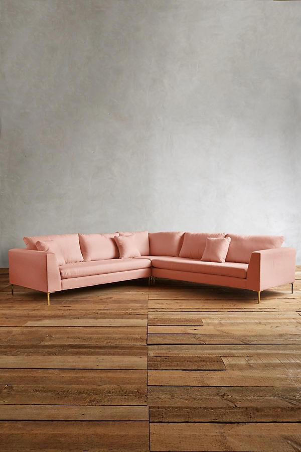 Sillón esquinero Rosaura tapizado en rosa – sofá en L elegante a medida