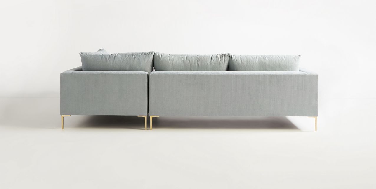 Sillón esquinero Bélgica verde oscuro – sofá rinconero escandinavo con patas doradas