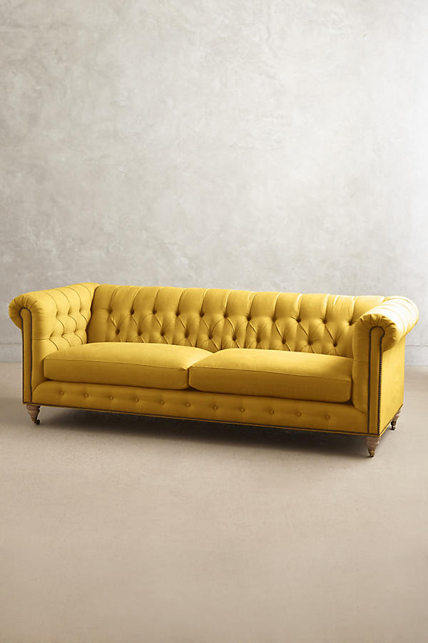 Sofá Chesterfield 2 o 3 cuerpos color mostaza - Tienda de Banquitos